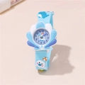 Kinder Quarzuhr mit blauem Gehäuse in Muschelform und süßem 3D-Tierarmband - Himmelblau