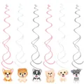 Cute cartoon dog paw party spiral decorations featuring corgi and husky hanging swirls - Hanging Swirls - Pink Paw