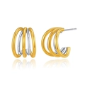 Two-tone gold and silver multi-layer C-shaped stud earrings in a polished 18K gold finish - Gold Silver Contrast Multi-ring Cross