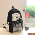 School backpack for girls with black and white contrast and transparent doll window - No Pendant / Black