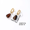 Elegant gold drop earrings with dark brown tortoise shell pattern and vintage style - Dark Brown Texture (E01265-18)