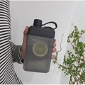 Matte grey flat square water bottle with portable strap and lemon slice inside - 450ml / Black