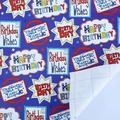 Blue self-adhesive birthday gift wrapping paper with grid lines for easy cutting - Birthday English Letters