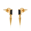 Orecchini punk in argento S925 dorato con zircone nero e marchio inciso Ag925 - Nero