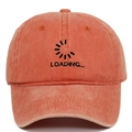 Detail of embroidered 'LOADING..' text on vintage washed orange cotton baseball cap - Adjustable / Orange