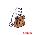 Detail view of cartoon cat embroidery patch with measurements 4.6x6cm on white background - White Cat in Bag