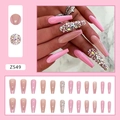 Faux ongles cercueil rose pailleté style français avec strass manucure minimaliste 24 pièces - Style Full Diamant Étincelant (Type Colle) (Z549)