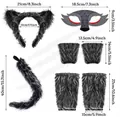 Wolf costume set for kids and adults with detailed size measurements for ears and tail - Wolf 7-Piece Set