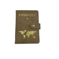Brown PU leather passport holder with gold world map and secure metal snap closure - Small Airplane & Map Pattern / Brown