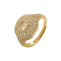 Macro shot of 18K gold-plated ring with full pavé diamonds and square center stones - Gold White Zirconia