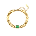 18K gold-plated Cuban chain bracelet featuring a rectangular green zircon stone centerpiece - Cuban Link Square Zircon Bracelet - Green