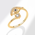 Adjustable S925 sterling silver evil eye ring in gold finish with zircon stones - PNJ793 / 18K Gold