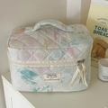 Quilted watercolor cosmetic bag with rainbow marble print and top handle for travel - Watercolor Smudge [Makeup Bag]