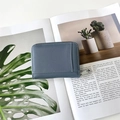 Blue lychee pattern leather card holder with secure zipper and large capacity slots - Denim Blue