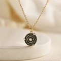 Golden solar system galaxy pendant necklace with black enamel and white crystals - Black