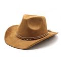 Klassischer Western Cowboyhut aus Wildlederimitat in Camel mit geflochtenem Perlenband - M(56-59CM) / Khaki
