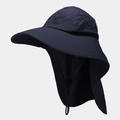 Navy blue sun hat with neck flap and wide brim for outdoor fishing and UV protection - One Size / Navy Blue