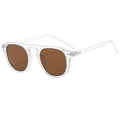 Retro sunglasses with transparent frames and dark brown lenses in a 45-degree side view - Transparent Frame Brown Lens