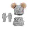 Kids grey knitted winter set including pom-pom hat, neck gaiter and touchscreen gloves - Three-Piece Set / Gray