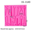 Pink silicone fondant mold featuring wrench, hammer and drill tool shapes with measurements - No.2 Includes Pliers/Wrench/Screwdriver/Saw/Hammer/Drill / 2#--Pink 15-1143 / Pink
