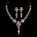 Luxurious bridal jewelry set featuring champagne gold crystal necklace and drop earrings - Champagne Rhinestone Gold Plated