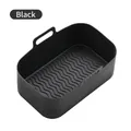 Rectangular black silicone air fryer tray with wave oil grooves and side handles - 102g Dual-compartment 10qt Black