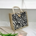 Canvas tote bag with zebra print pattern and natural jute texture for shopping - Zebra Print