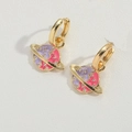 Golden Saturn planet earrings with purple enamel and sparkling white crystals - Purple Planet (ES2640)