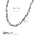 Silver chunky twist chain necklace in stainless steel, length 41+5cm, width 6.9mm - XL308 Silver Necklace (6.9mm Width)
