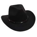Detail of black western cowboy hat with leather band and silver star metal stud decoration - Black (Star Band)
