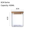 Square 430ml glass storage jar with airtight bamboo lid measuring 8x8cm for kitchen storage - 8x8cm (430ml)