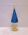 Blue velvet cone jewelry display stand with gold star accent and metal base - Blue