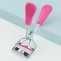 Portable pink stainless steel eyelash curler with ergonomic handle and silicone pad - Rose Red