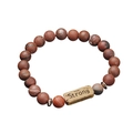 Natural red jasper beaded bracelet with bronze metal charm engraved with Strong - Red Jasper-Strong