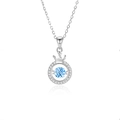 Elegante S925 Sterlingsilber Krone Halskette mit einem lebhaften blauen Hauptstein - Weißer Moissanit / Weißgold