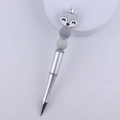 Detail of grey fox silicone bead on silver metal beaded pen with rhinestone accents - Fox Gray