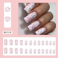 Pink and white marble crackle press-on nails in medium square shape set of 24 pieces - White Crackle (Glue Style)
