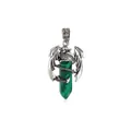 Silver dragon pendant wrapped around green hexagonal malachite crystal stone charm - Malachite-toned Stone