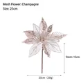 Champagne gold glitter mesh Christmas flower decoration, 25cm artificial DIY holiday bloom - 25cm / Champagne