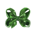 5-inch green sequin bow hair clip for girls with sparkling textured ribbon detail - Christmas Green