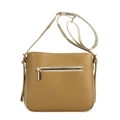 Borsa a secchiello minimalista color cammello con zip dorata e tracolla regolabile - Cachi