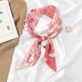 Elegant red and white Toile de Jouy patterned narrow silk scarf and hair ribbon accessory - Letter U - Red White Toile de Jouy Ocean