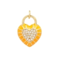 18K gold plated heart padlock charm with orange enamel and micro-pave crystals - Gold Yellow