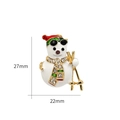 Christmas snowman brooch with white enamel, rhinestones and skiing gold poles - Skiing Snowman