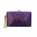 Elegant purple evening clutch bag with metallic woven texture and gold chain tassel - Purple