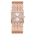 Reloj cuadrado de oro rosa para mujer con diamantes y correa de metal ondulada - Oro rosa