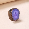 Vintage bronze wide ring featuring an irregular purple amethyst druzy gemstone - Adjustable Open / Violet