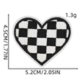 Embroidered black and white checkerboard heart patch with 4.5cm x 5.2cm dimensions - Heart Patch 3# (Black and White)