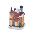 Miniature resin Christmas toy shop figurine with snow roof and brown brick wall detail - Toy Shop Theme Snow Cottage (Style E)