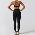 Three-piece black yoga set with cross-back sports bra and high-waisted leggings - S / Bra and Leggings Set Premium Black